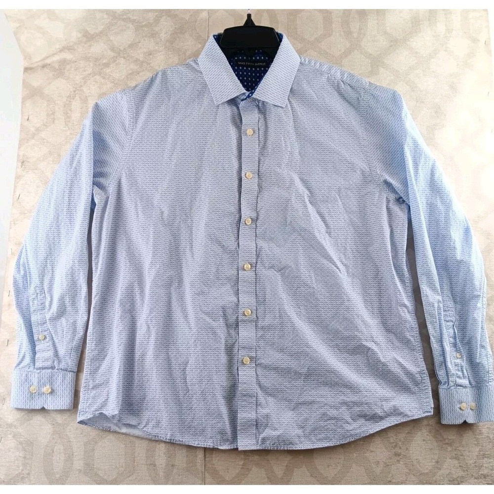 Saks Fifth Avenue Mens XL Blue White Geometric Print Cotton Button Down Shirt